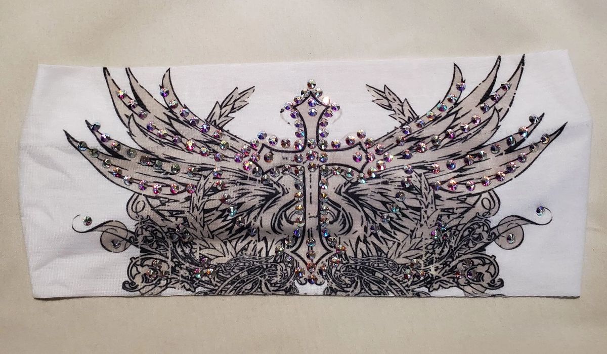 Cross Wings White Headband